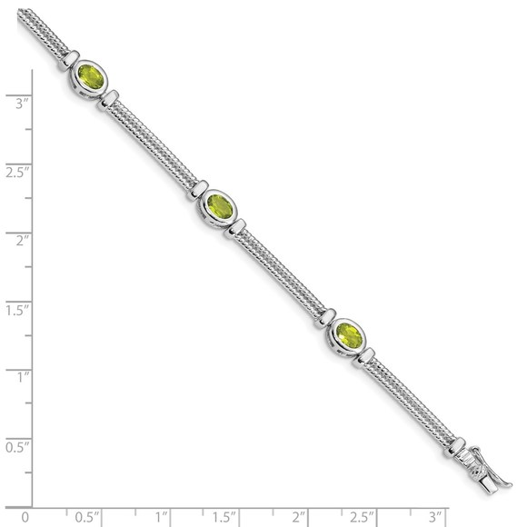 Sterling Silver Rhodium-plated Peridot August Birthstone Ladies Bracelet - Picture 3 of 6